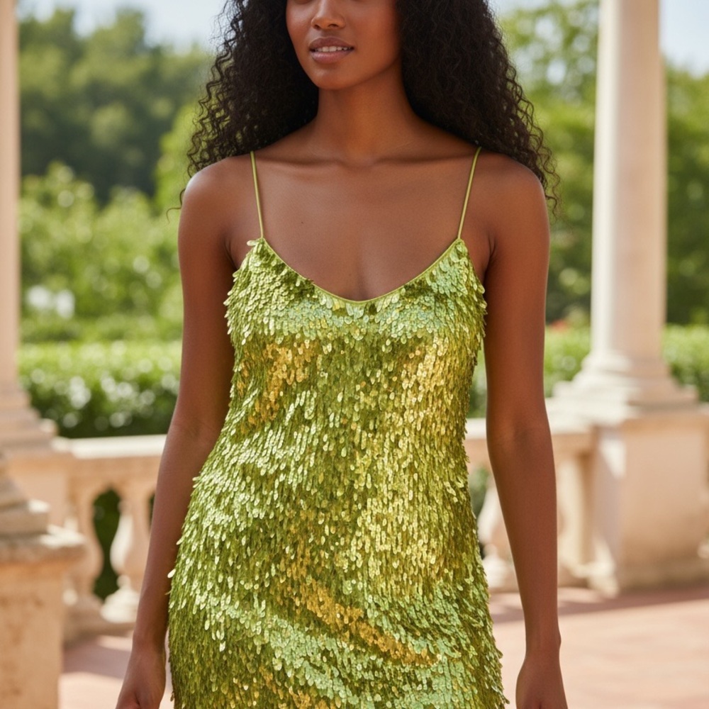 Retrofete Green Sequin Mini Dress